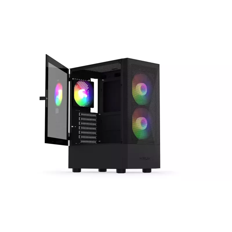 Obudowa PC KRUX VAKO KRX0132 ATX czarna — hartowane szkło, RGB, obsługuje Mini‑ATX, GPU do 31 cm, chłodzenie CPU do 15,9 cm