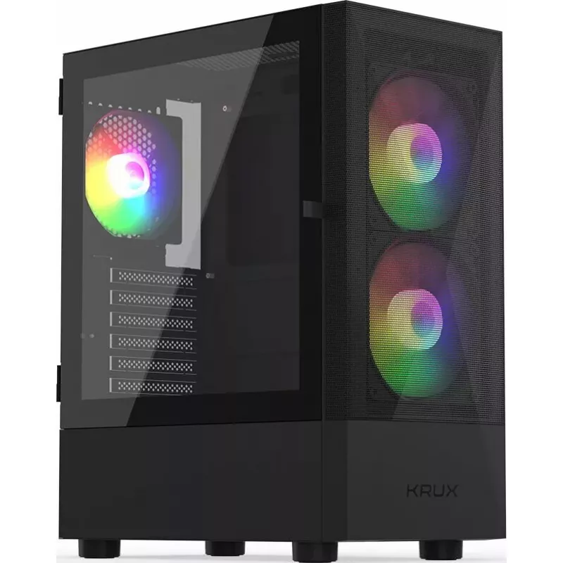 Obudowa PC KRUX VAKO KRX0132 ATX czarna — hartowane szkło, RGB, obsługuje Mini‑ATX, GPU do 31 cm, chłodzenie CPU do 15,9 cm