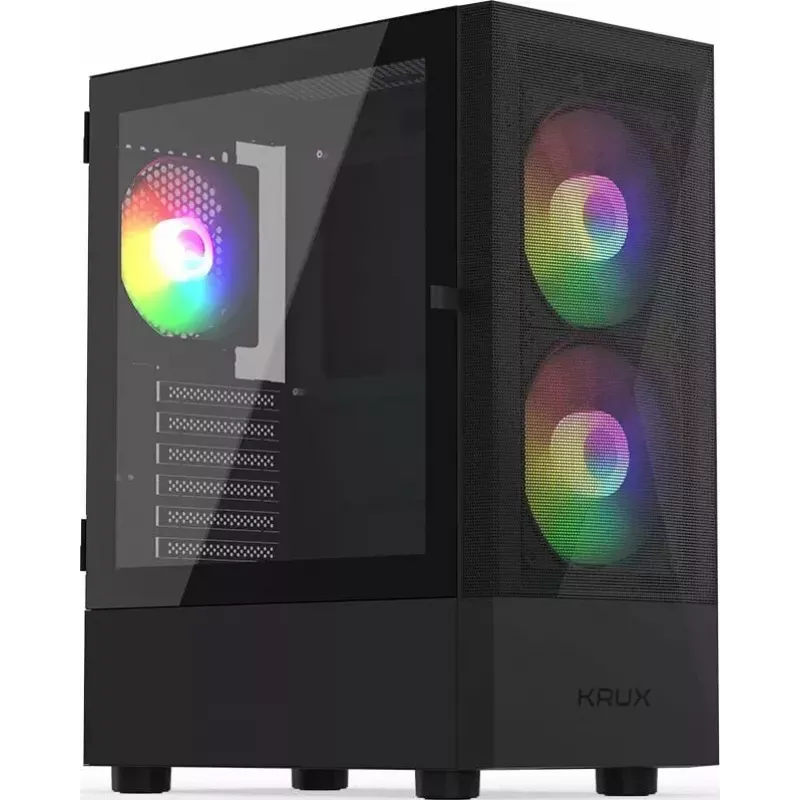 Obudowa PC KRUX VAKO KRX0132 ATX czarna — hartowane szkło, RGB, obsługuje Mini‑ATX, GPU do 31 cm, chłodzenie CPU do 15,9 cm