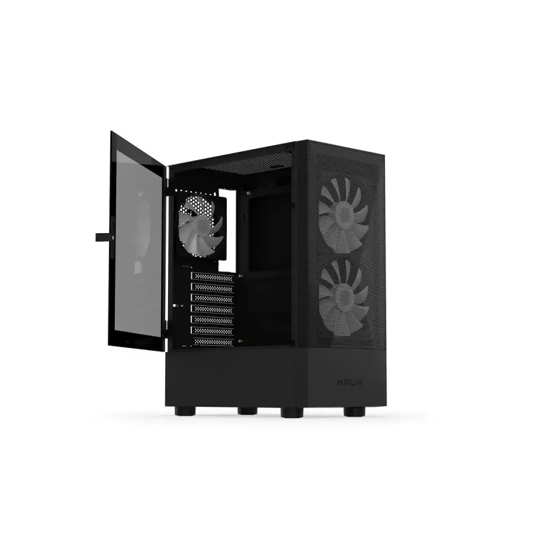 Obudowa PC KRUX VAKO KRX0132 ATX czarna — hartowane szkło, RGB, obsługuje Mini‑ATX, GPU do 31 cm, chłodzenie CPU do 15,9 cm