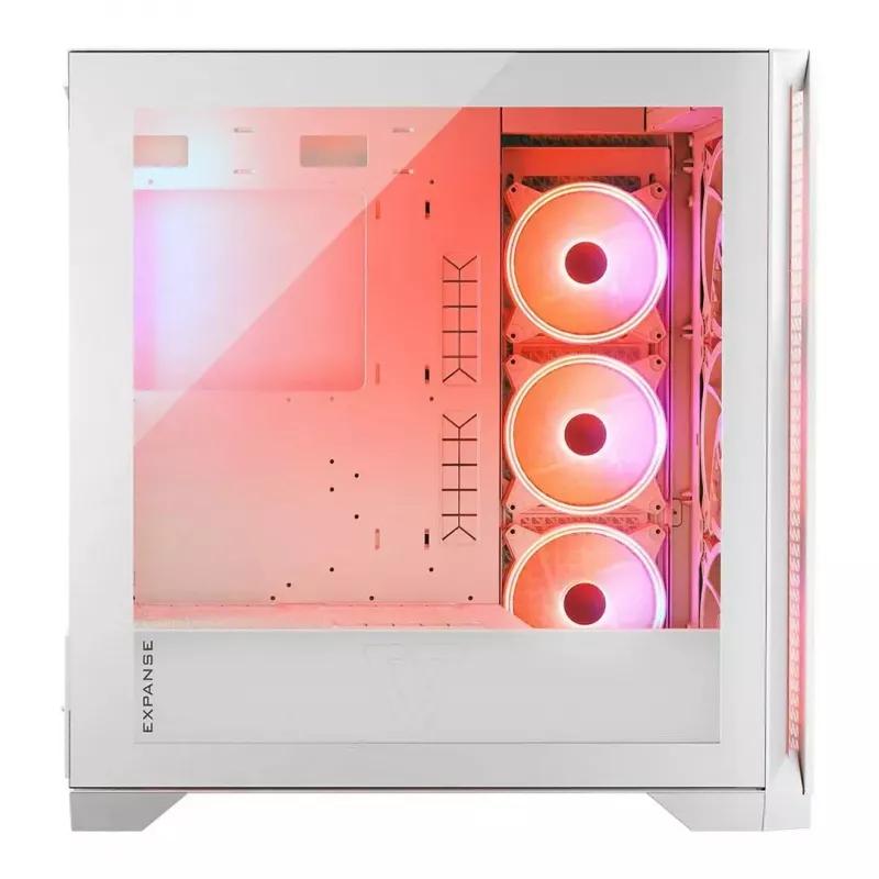 Obudowa PC MODECOM VOLCANO EXPANSE T APEX ARGB MIDI Biała — szkło hartowane, ARGB, USB-C, obsługa micro-ATX, GPU do 430 mm