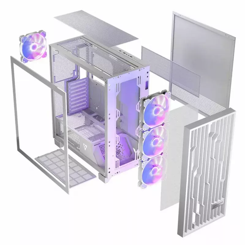 Obudowa komputerowa MODECOM Volcano Perun Apex ARGB biała — Midi Tower, szkło hartowane, ARGB, USB-C, obsługa micro ATX, GPU do 39 cm
