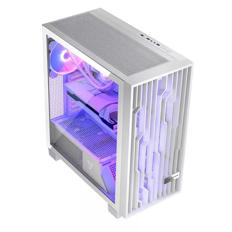 Obudowa komputerowa MODECOM Volcano Perun Apex ARGB biała — Midi Tower, szkło hartowane, ARGB, USB-C, obsługa micro ATX, GPU do 39 cm