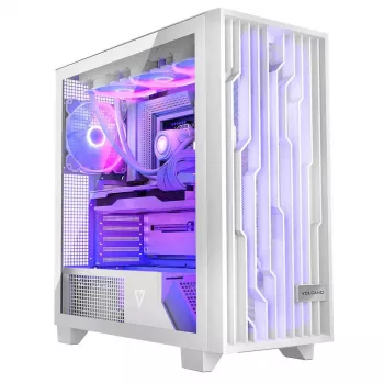 Obudowa komputerowa MODECOM Volcano Perun Apex ARGB biała — Midi Tower, szkło hartowane, ARGB, USB-C, obsługa micro ATX, GPU do 39 cm