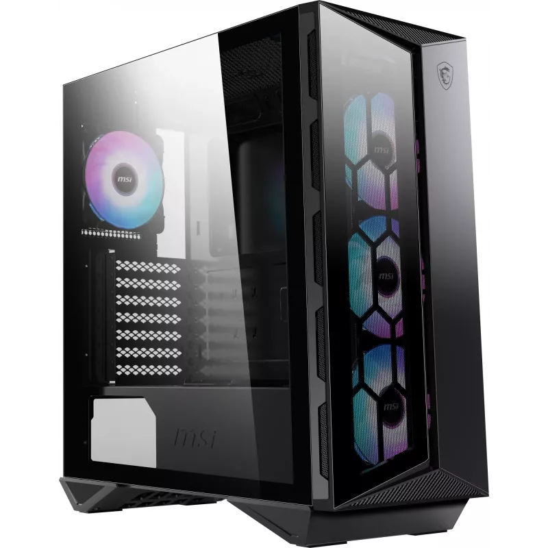 MSI MPG GUNGNIR 110R Mid Tower Obudowa gamingowa do komputera Czarna, USB 3.2 Gen2 Type C, 4 wentylatory 120 mm ARGB, Synchronizacja Mystic Light, Kontroler ARGB 1 na 6, 2 panele ze szkła hartowanego, ATX, mATX, mini-ITX