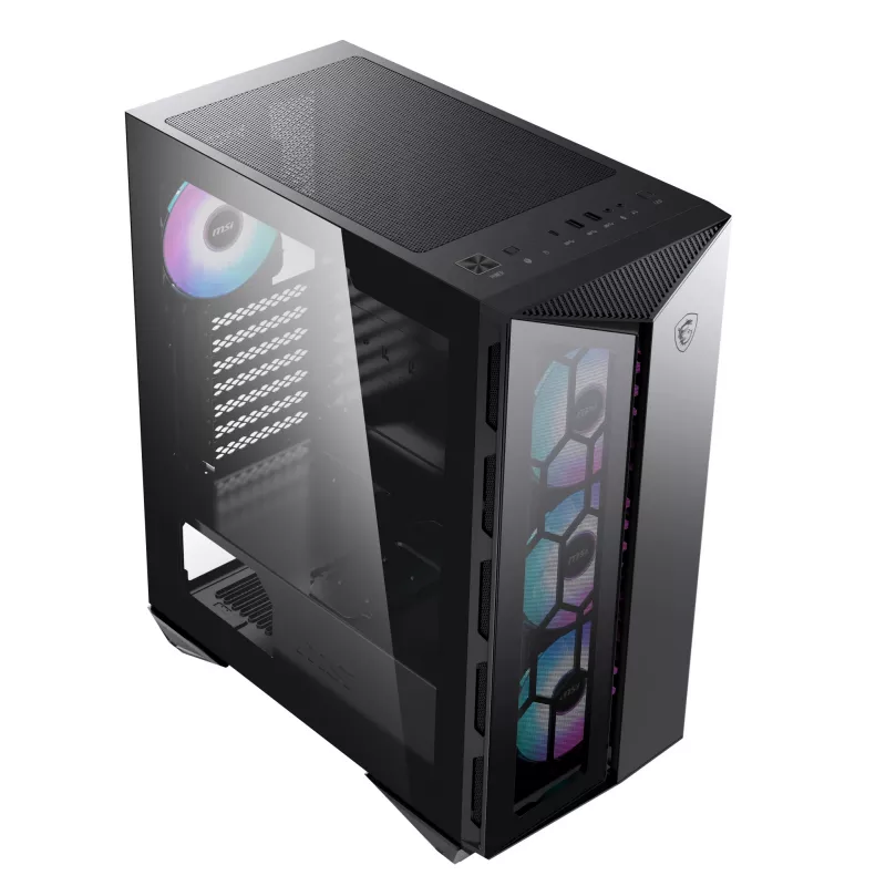 MSI MPG GUNGNIR 110R Mid Tower Obudowa gamingowa do komputera Czarna, USB 3.2 Gen2 Type C, 4 wentylatory 120 mm ARGB, Synchronizacja Mystic Light, Kontroler ARGB 1 na 6, 2 panele ze szkła hartowanego, ATX, mATX, mini-ITX