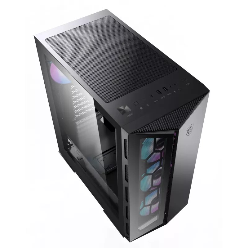 MSI MPG GUNGNIR 110R Mid Tower Obudowa gamingowa do komputera Czarna, USB 3.2 Gen2 Type C, 4 wentylatory 120 mm ARGB, Synchronizacja Mystic Light, Kontroler ARGB 1 na 6, 2 panele ze szkła hartowanego, ATX, mATX, mini-ITX