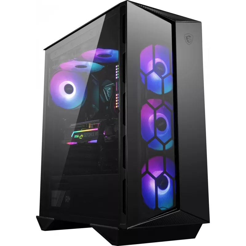 MSI MPG GUNGNIR 110R Mid Tower Obudowa gamingowa do komputera Czarna, USB 3.2 Gen2 Type C, 4 wentylatory 120 mm ARGB, Synchronizacja Mystic Light, Kontroler ARGB 1 na 6, 2 panele ze szkła hartowanego, ATX, mATX, mini-ITX
