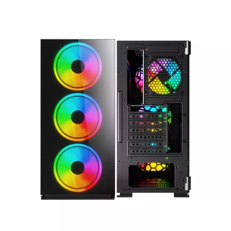 Obudowa PC SAVIO Prime X1 ARGB Glass Midi Tower Czarna — szkło hartowane, wentylatory ARGB, obsługa micro ATX/ATX
