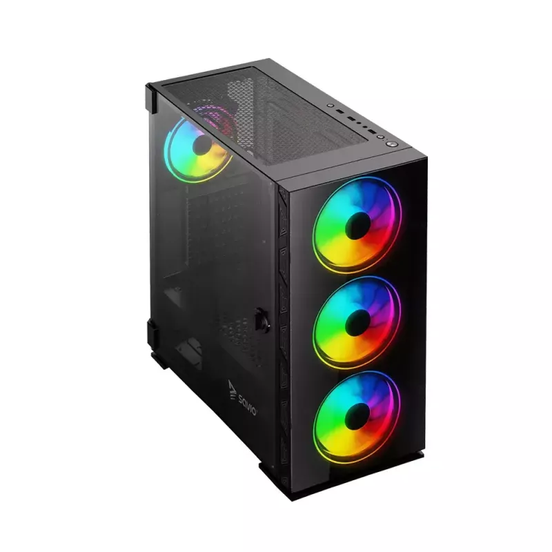 Obudowa PC SAVIO Prime X1 ARGB Glass Midi Tower Czarna — szkło hartowane, wentylatory ARGB, obsługa micro ATX/ATX