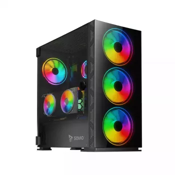 Obudowa PC SAVIO Prime X1 ARGB Glass Midi Tower Czarna — szkło hartowane, wentylatory ARGB, obsługa micro ATX/ATX