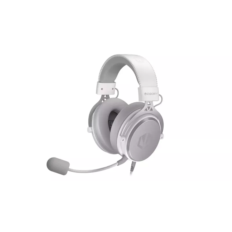 Przewodowy dwuuszny zestaw słuchawkowy ENDORFY VIRO Plus USB Onyx biały — przetworniki 53 mm, 20–20000 Hz, 98 dB, 32 Ω, odłączany mikrofon na wysięgniku, kabel 2,9 m
