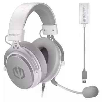 Przewodowy dwuuszny zestaw słuchawkowy ENDORFY VIRO Plus USB Onyx biały — przetworniki 53 mm, 20–20000 Hz, 98 dB, 32 Ω, odłączany mikrofon na wysięgniku, kabel 2,9 m