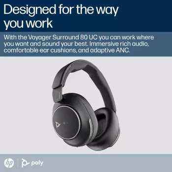 HP Poly Voyager Surround 80 UC Microsoft Teams Certified USB-C Headset +USB-C/A Adapter