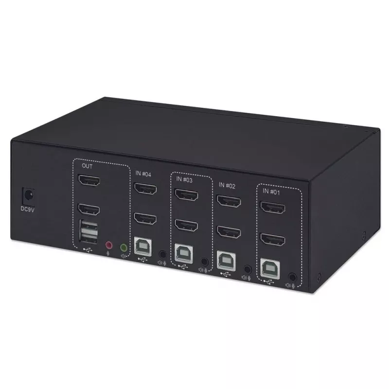 Przełącznik KVM Manhattan 4-portowy 4K@30Hz USB-A Audio Mic