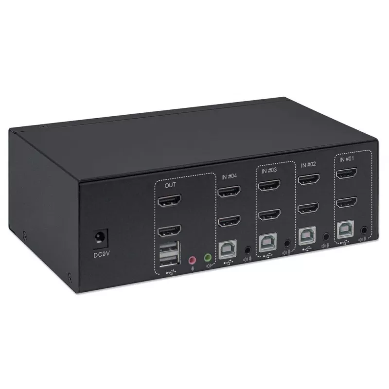 Przełącznik KVM Manhattan 4-portowy 4K@30Hz USB-A Audio Mic