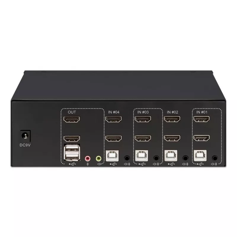Przełącznik KVM Manhattan 4-portowy 4K@30Hz USB-A Audio Mic