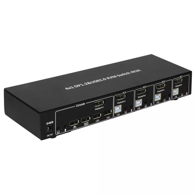 Techly IDATA DP-KVM4 Przełącznik KVM do montażu w szafie rack Czarny