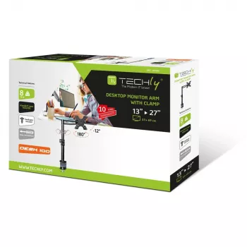 Techly 13-27 inch Uchwyt biurkowy do monitora, ramię środkowe, pochylane ICA-LCD 501BK