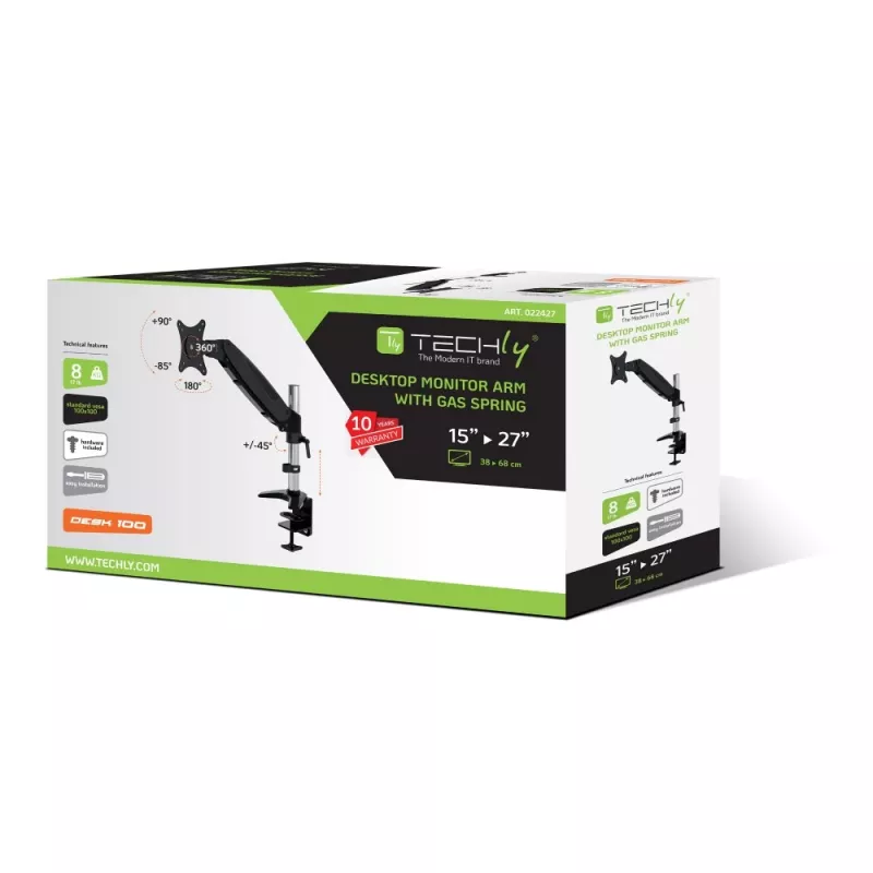 Techly Tubularna sprężyna gazowa do biurka do monitora 15-27 inch 360 mm Czarna ICA-LCD 111-BK