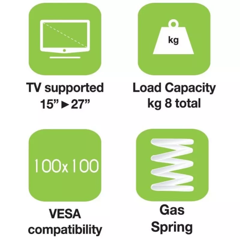 Techly Tubularna sprężyna gazowa do biurka do monitora 15-27 inch 360 mm Czarna ICA-LCD 111-BK