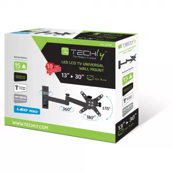 Uchwyt ścienny Techly 13-30 cali do telewizorów LED LCD, odchylany, 3 przeguby, czarny – ICA-LCD 104BK