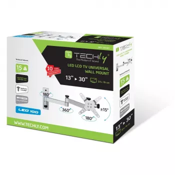 Uchwyt ścienny Techly 13-30 cali do TV LED LCD, uchylny, 3 przeguby, srebrny ICA-LCD 104