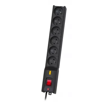 Ochronnik przepięciowy lestar LX 610 G-A — 6 gniazd AC, IEC 320, kabel 1.5 m, 155 J, 230 V, czarny