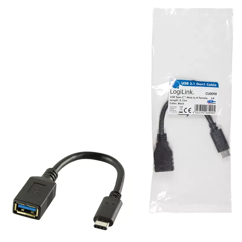 Kabel USB LogiLink USB C - USB A 0.15m CU0098 Czarny