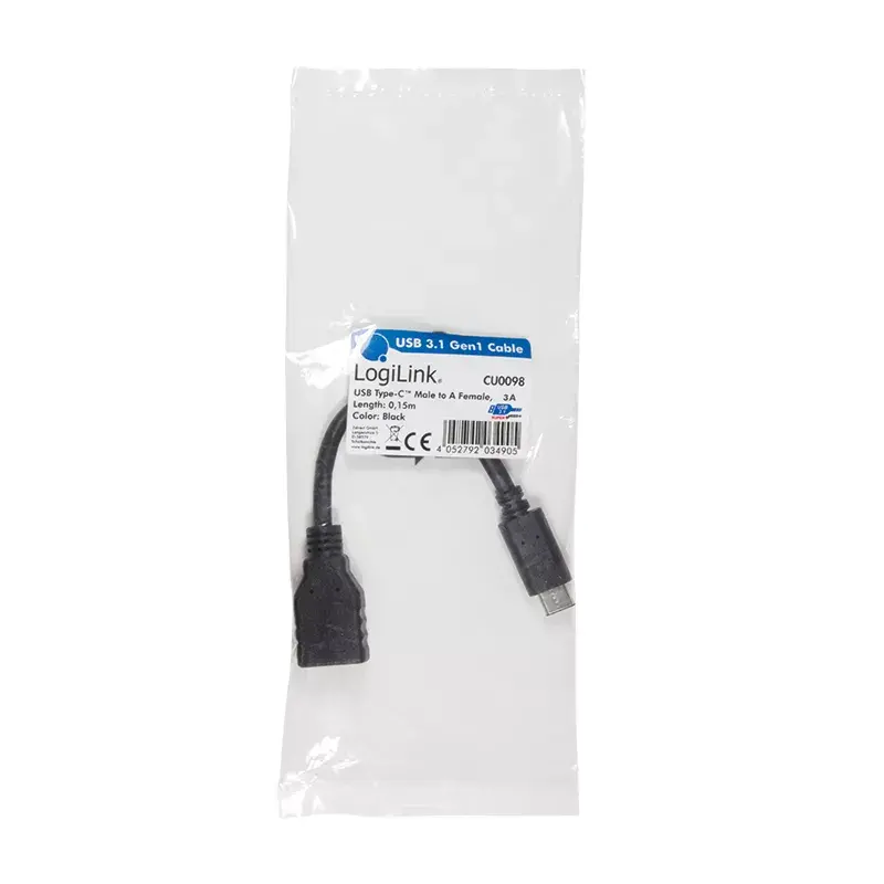 Kabel USB LogiLink USB C - USB A 0.15m CU0098 Czarny