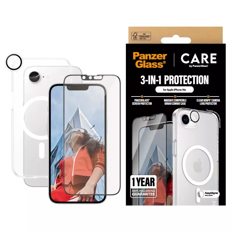 PanzerGlass CARE by ® Flagship 3-w-1 Bundle iPhone 16e odporny na zarysowania i wstrząsy