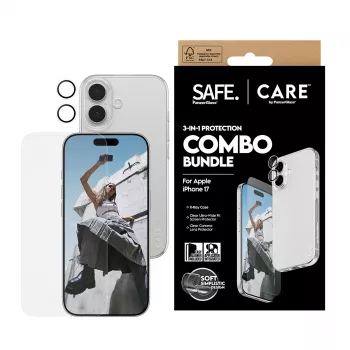 PanzerGlass 3-w-1 zestaw combo dla iPhone 17 — ochrona ekranu, ochrona obiektywu aparatu i etui