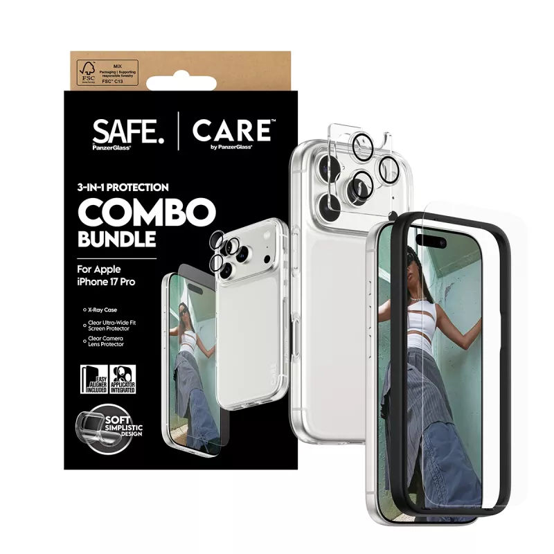 PanzerGlass 3-in-1 Combo Bundle dla iPhone 17 Pro CR40572 — ochrona ekranu, osłona aparatu i etui