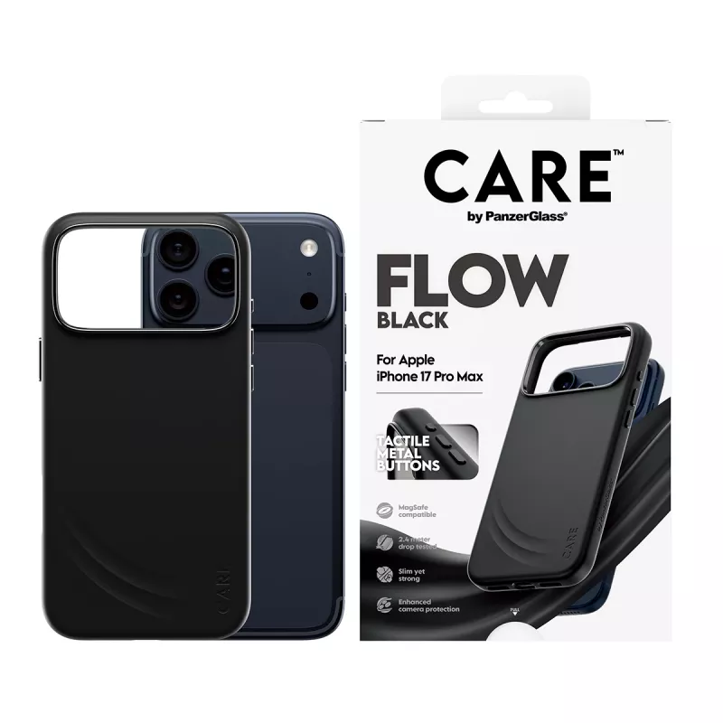 Ochronne etui na telefon PanzerGlass CARE by Feature FLOW dla iPhone 17 Pro Max, pokrywa, czarny, kompatybilne z MagSafe