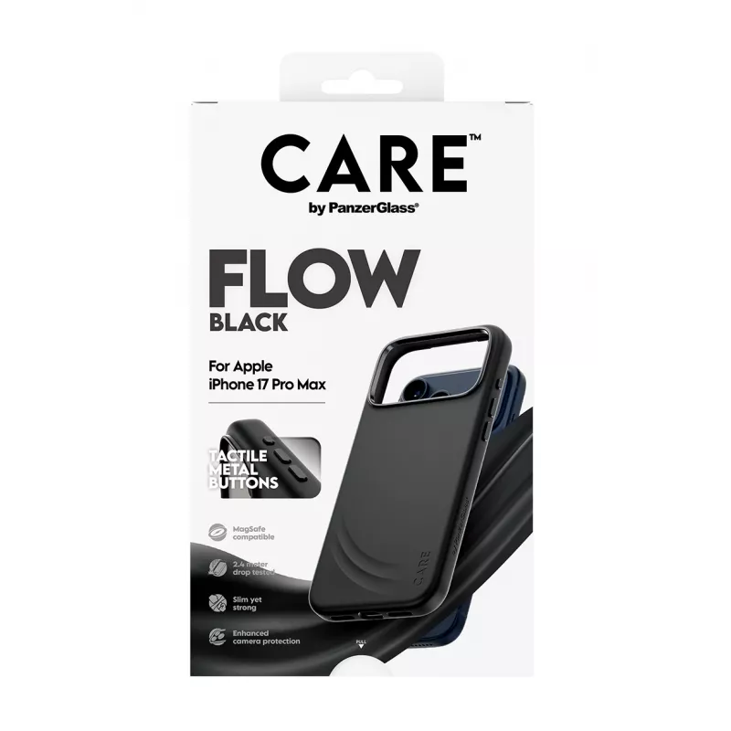 Ochronne etui na telefon PanzerGlass CARE by Feature FLOW dla iPhone 17 Pro Max, pokrywa, czarny, kompatybilne z MagSafe