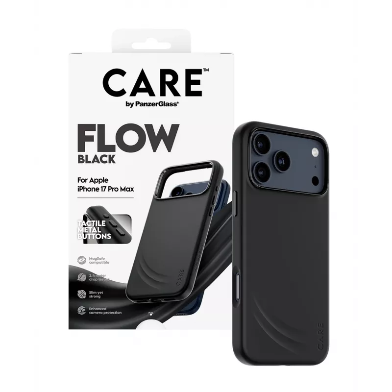 Ochronne etui na telefon PanzerGlass CARE by Feature FLOW dla iPhone 17 Pro Max, pokrywa, czarny, kompatybilne z MagSafe