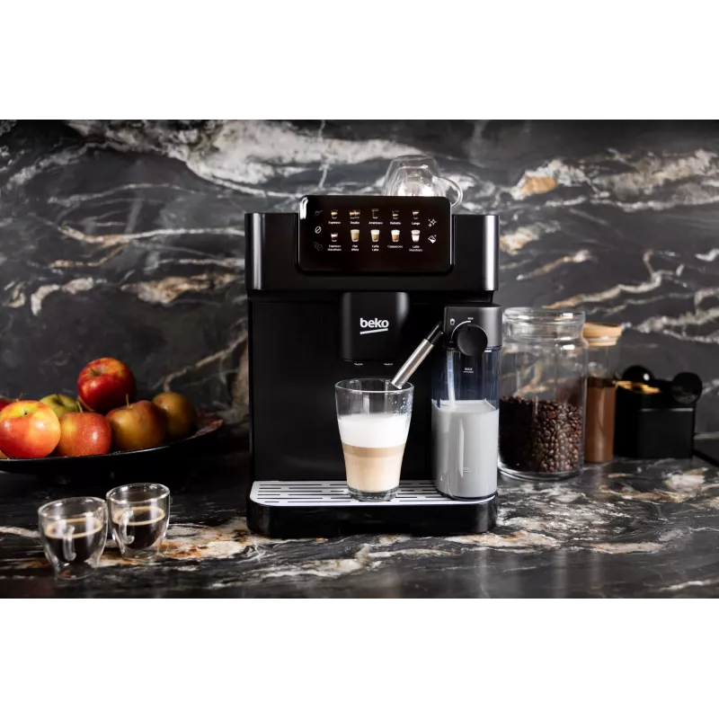 Ekspres do kawy Beko CEG7304B CaffeExperto z dyszą parową, ekspres do kawy, 2 L, ziarna kawy, wbudowany młynek, 1350 W, czarny, srebrny