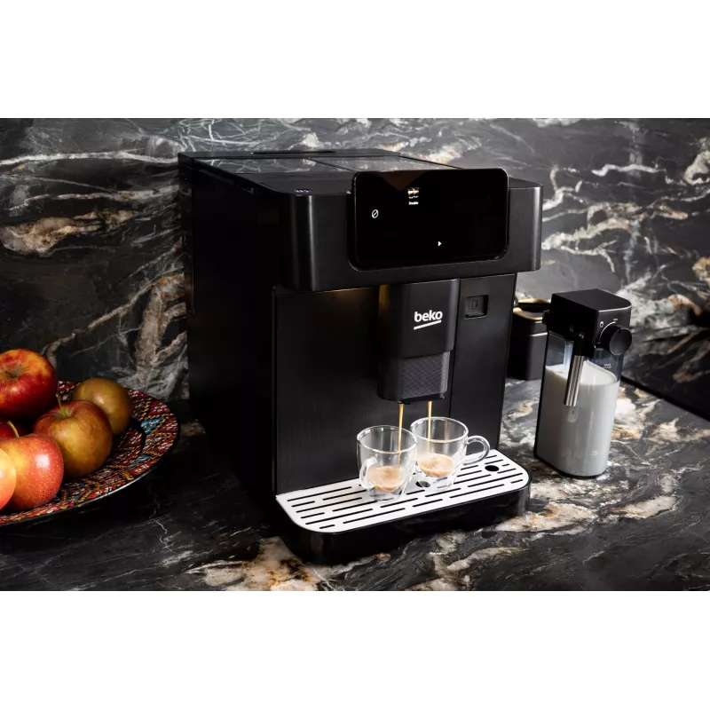 Ekspres do kawy Beko CEG7304B CaffeExperto z dyszą parową, ekspres do kawy, 2 L, ziarna kawy, wbudowany młynek, 1350 W, czarny, srebrny