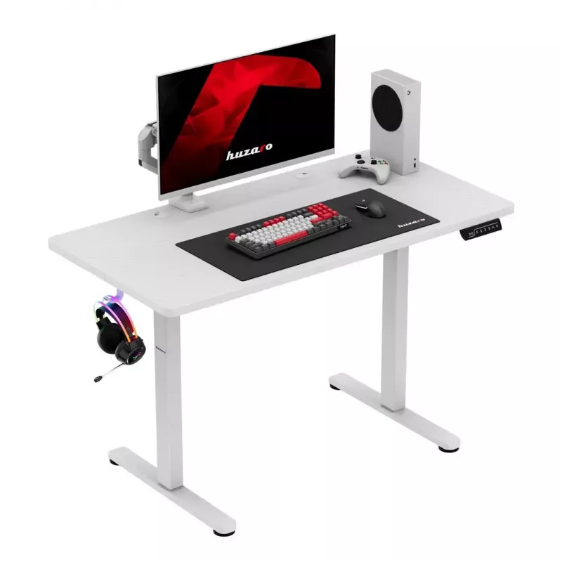 Biurko gamingowe huzaro Hero 8.1 — białe biurko elektryczne z regulacją wysokości 120×60 cm, 720–1180 mm, udźwig 50 kg, zarządzanie kablami