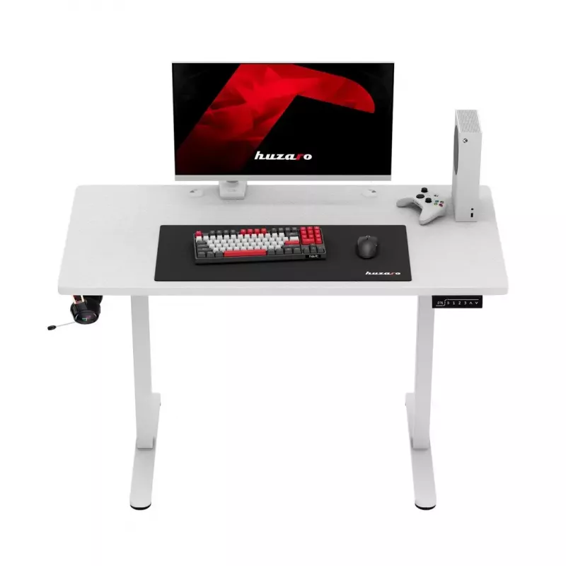 Biurko gamingowe huzaro Hero 8.1 — białe biurko elektryczne z regulacją wysokości 120×60 cm, 720–1180 mm, udźwig 50 kg, zarządzanie kablami