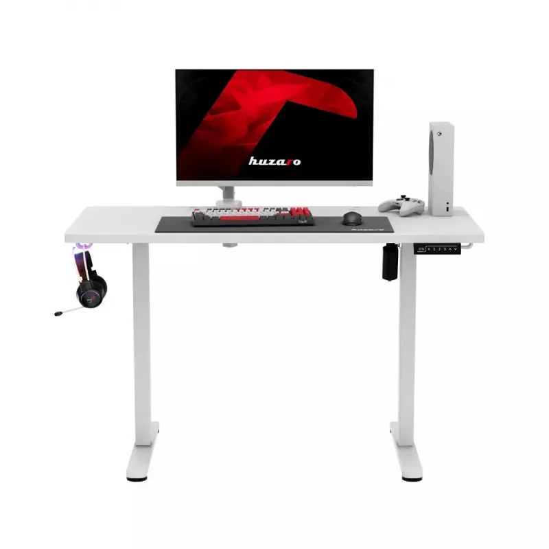 Biurko gamingowe huzaro Hero 8.1 — białe biurko elektryczne z regulacją wysokości 120×60 cm, 720–1180 mm, udźwig 50 kg, zarządzanie kablami