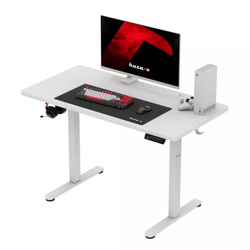 Biurko gamingowe huzaro Hero 8.1 — białe biurko elektryczne z regulacją wysokości 120×60 cm, 720–1180 mm, udźwig 50 kg, zarządzanie kablami
