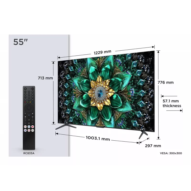 Telewizor TCL 55Q6C 55 cali QD-Mini LED 4K Ultra HD, 3840×2160, Google TV, HDMI 2.1, 2.1ch 40W, HDR10+