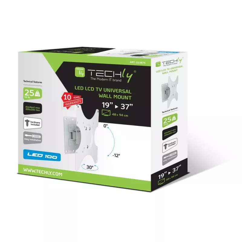Techly Wspornik ścienny do LCD LED 19-37'' uchylny 1 przegub biały ICA-LCD 2900WH