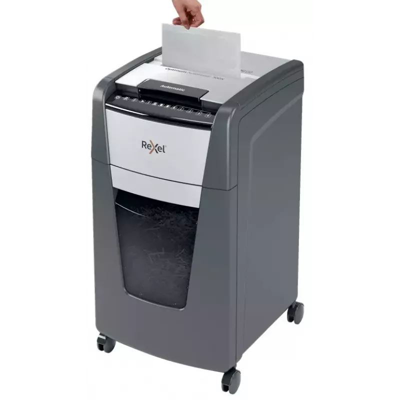 Niszczarka Rexel Optimum Auto+ 300M Mikrocięcie 55 dB 23 cm Czarny, Szary