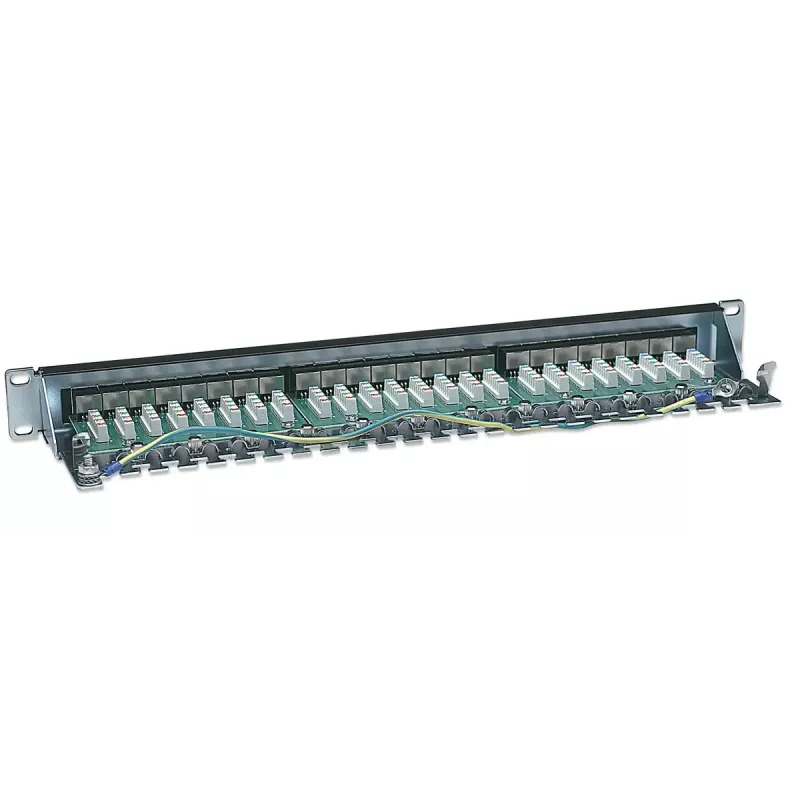 Intellinet Patch Panel, Cat6, FTP, 24-Port, 1U, Ekranowany, 90° Bloki LSA do wprowadzania od góry, Czarny