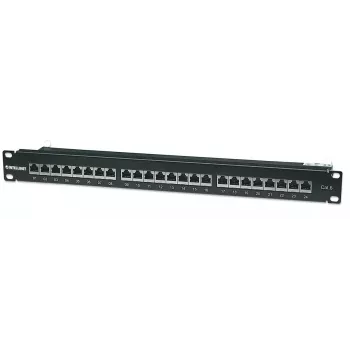 Intellinet Patch Panel, Cat6, FTP, 24-Port, 1U, Ekranowany, 90° Bloki LSA do wprowadzania od góry, Czarny