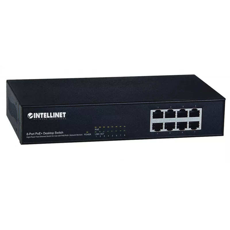 Switch, Intellinet 8-portowy przełącznik Fast Ethernet PoE+, 8 portów PoE, 1,6 Gbit/s
