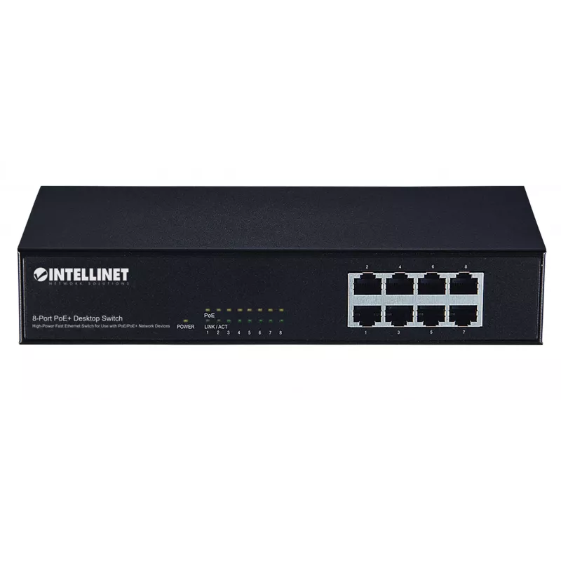 Switch, Intellinet 8-portowy przełącznik Fast Ethernet PoE+, 8 portów PoE, 1,6 Gbit/s