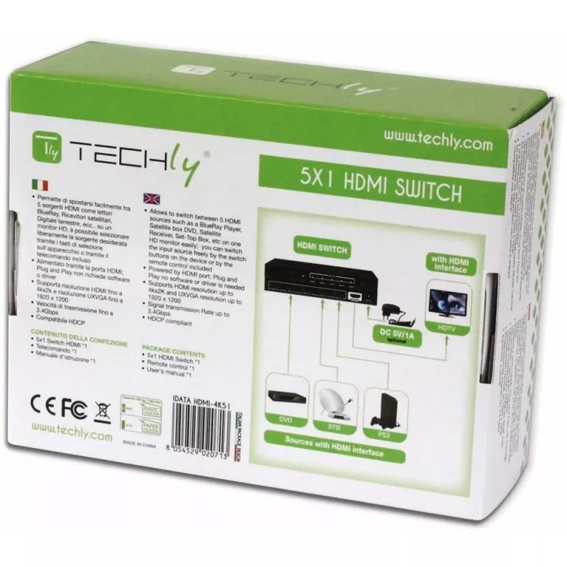 Techly 5 IN 1 OUT przełącznik HDMI z pilotem, 4Kx2K, 3D IDATA HDMI-4K51